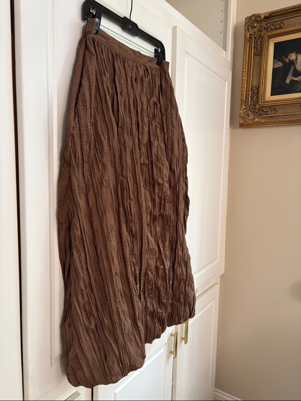 Zara wrinkled effect satin finish balloon bubble hem brown midi skirt sz.M - Picture 6 of 16